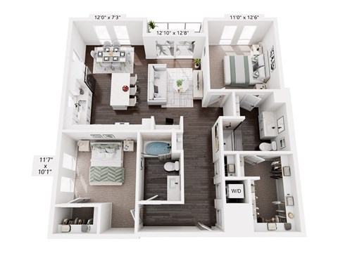Floor plan for 2 beds, 2 baths, 1224 sqft